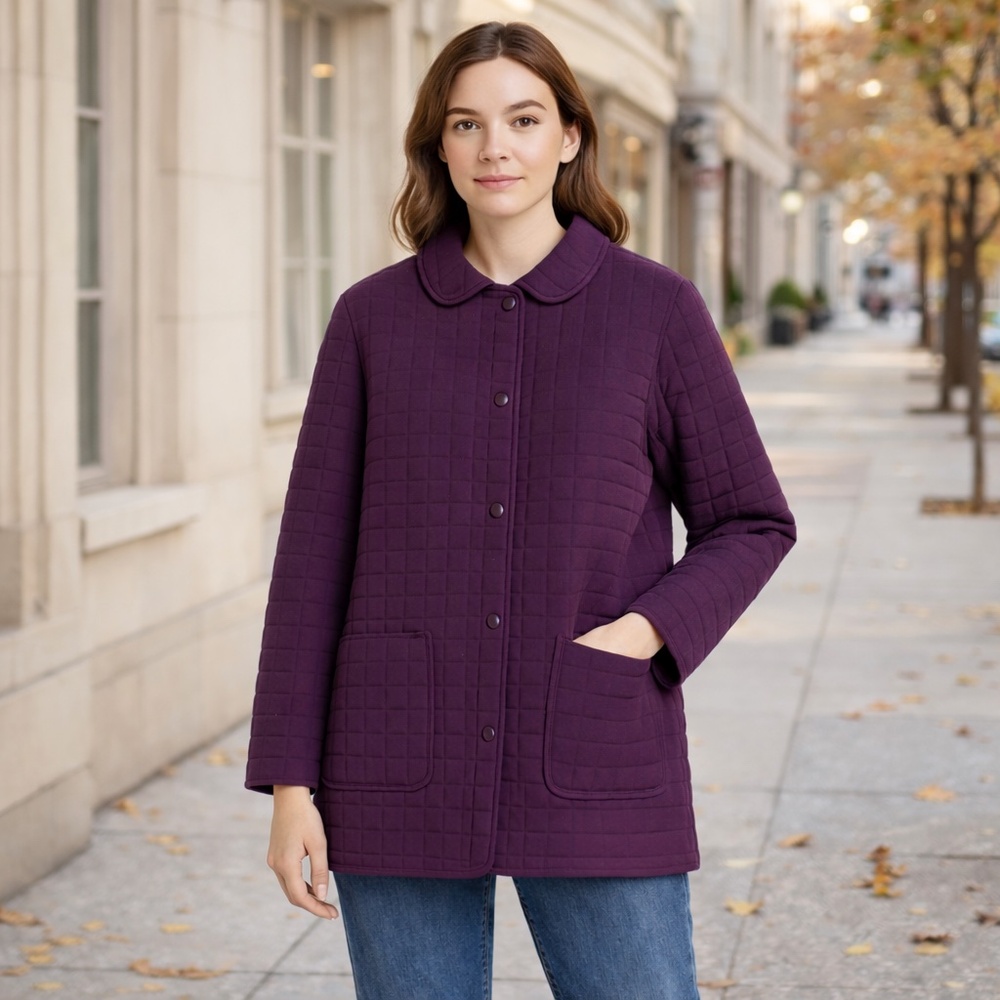 JONES‎ NEW YORK Royal Purple Lightweight Quilted Snap Jacket Fuzzy Lined Small